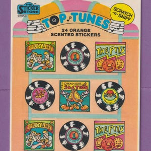 Vintage The STICKER STORE Scratch & Sniff Stickers Top Tunes ORANGE