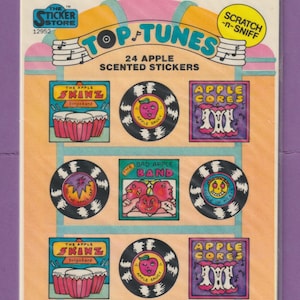 Vintage The STICKER STORE Scratch & Sniff Stickers Top Tunes APPLE