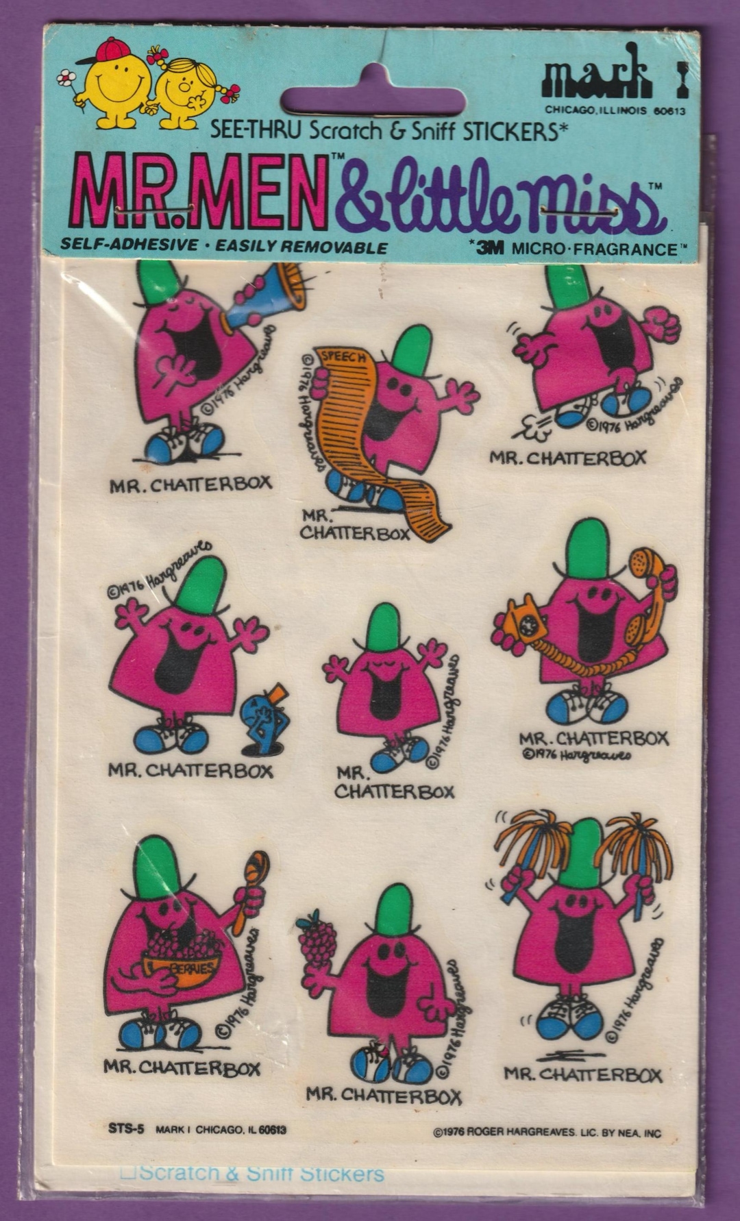 Vintage Mr. Men and Little Miss 3M Scratch & Sniff Stickers GRAPE