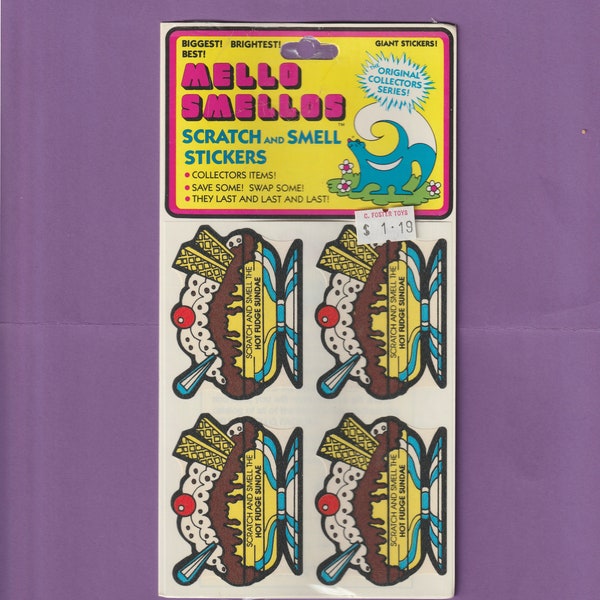 Vintage Mello Smellos  Scratch & Sniff Sticker Pack Sniffys  Hot Fudge Sundae Leather