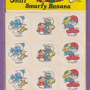 Stickers Schtroumpf vintage à gratter et à renifler Smurfy BANANA
