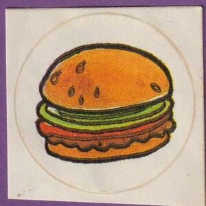 Sticker hamburger PAPER ART vintage des années 1980 à gratter et à renifler