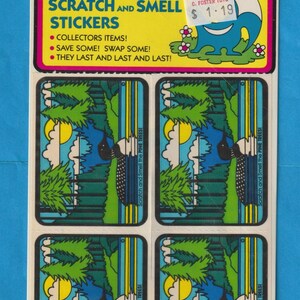 Lot de 8 autocollants vintage Mello Smellos à gratter et à renifler cheval en cuir de pin Sniffys