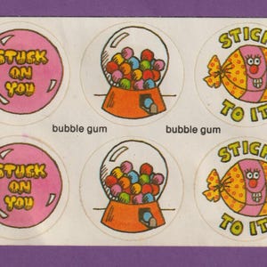 Stickers vintage des années 1980 PAPER ART à gratter et à renifler BUBBLE Gum