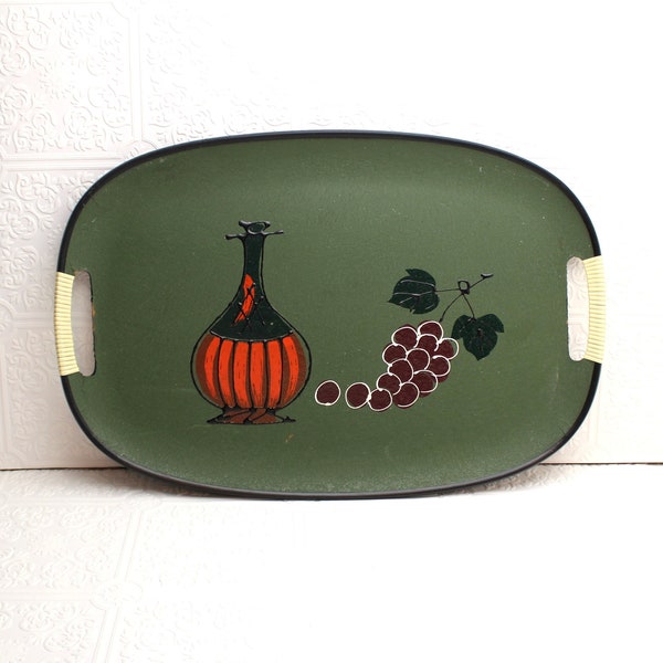 Vintage MCM large serving tray Art Made in Japan Wine bottle Grapes Decorative tray Home decor Retro Cocktail tray