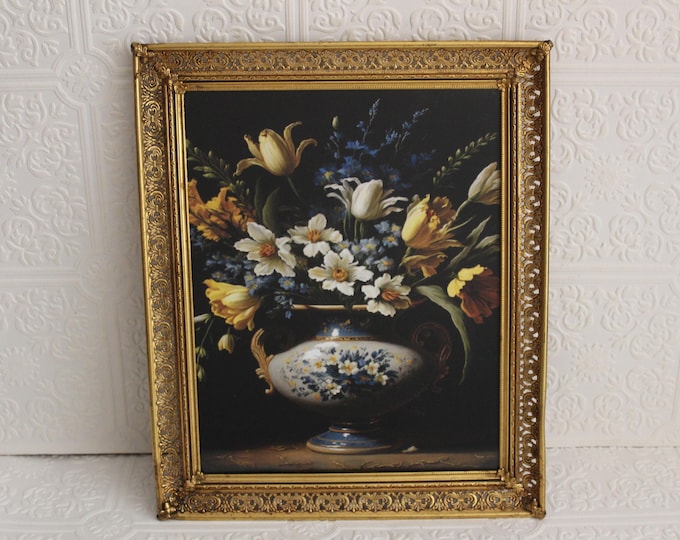 Vintage Ornate Filigree Picture Frame With New Print Mid Century Gold ...