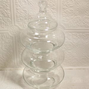 Vintage stackable glass jar Apothecary jar Anchor hocking Home decor Candy dish Vanity container 3 tiered Stacking