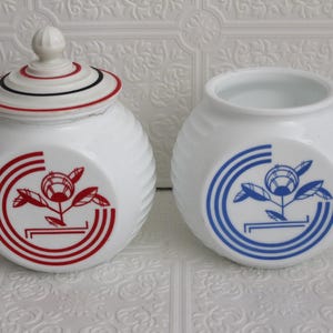 Vintage Anchor Hocking Grease Jars: Art Deco Milk Glass Kitchen Decor