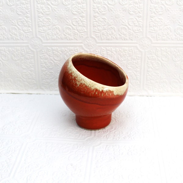 Vintage drip glaze planter Bowl Retro Mid Century Home decor Tilted sphere Pedestal Planter Pottery Art pottery