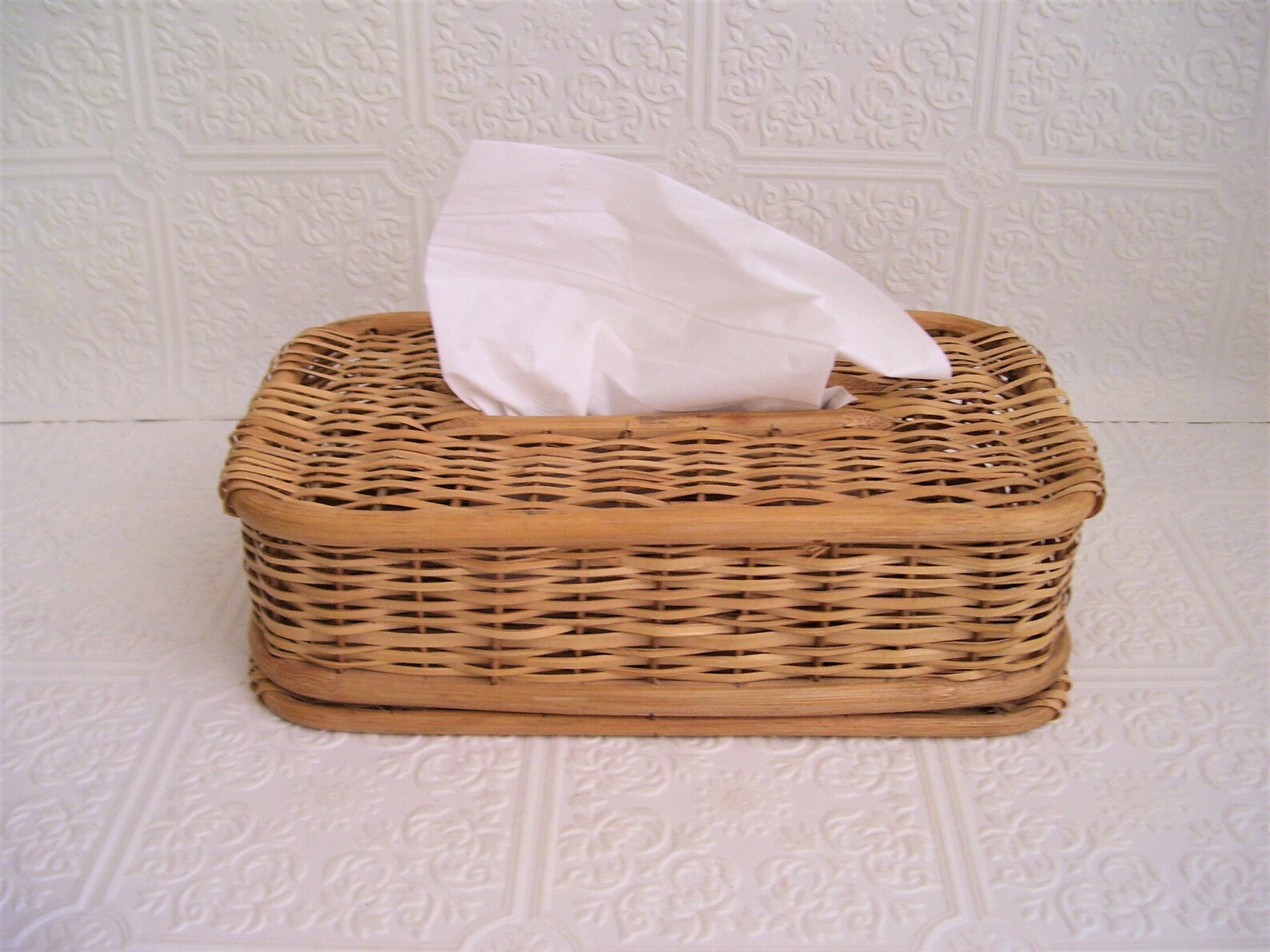 Vintage wicker Rattan Kleenex holder Tissue holder Box Home Etsy