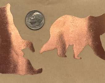Two Bears (Bear2) 2-1/2" (Sitting) and 1-3/4" (Walking) Copper Foil Overlay for Stained Glass