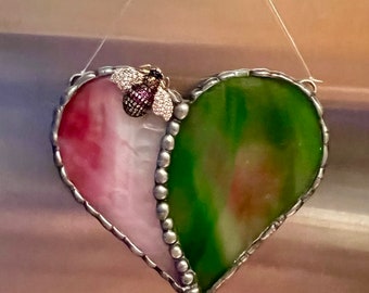 Beautiful Stained Glass Heart for Valentine's Day With Crystal Encrusted Bee