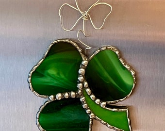 Beautiful Stained Glass for St. Patrick's Day With Whimsical Clover Wire Work