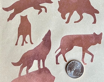 GREAT DEAL!!! FIVE (5) Wolves! Wolf Pack Variety Copper Foil Overlays for Stained Glass and Fusing