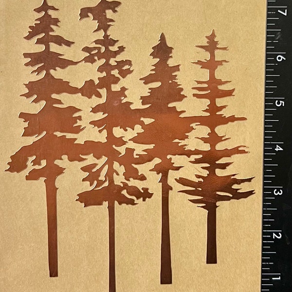 BEST BUY!! - Group of four (4) Pines, Largest is 8" high - Foil Overlay for Stained Glass and Glass Fusing!