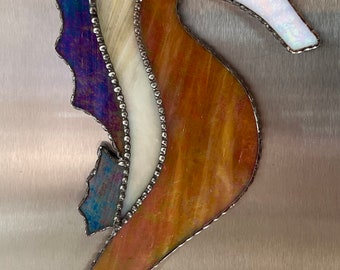 Beautiful Stained Glass Seahorse with Decorative Soldering and Wire