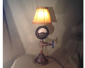 Industrial repurposed custom made lamp with hour meter Explosion proof cage Steampunk light Upcycled