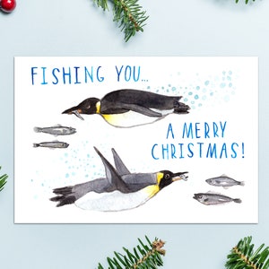 Carte de Noël pingouin - Un joyeux Noël à la pêche