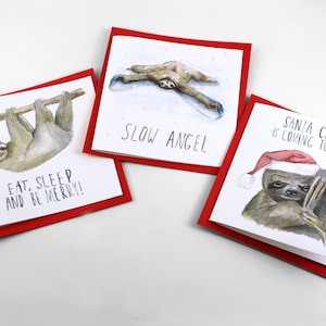 Packung mit 3 Faultier Weihnachtskarten