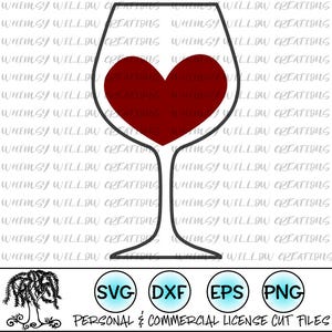 Valentine SVG Wine glass cut file for Silhouette Cameo and Cricut