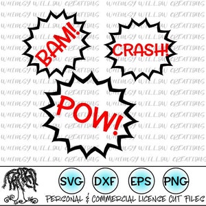 Superhero Bam Crash Pow word bubbles SVG Digital Cut Files for Cricut or Cameo cutting machines I drink SVG