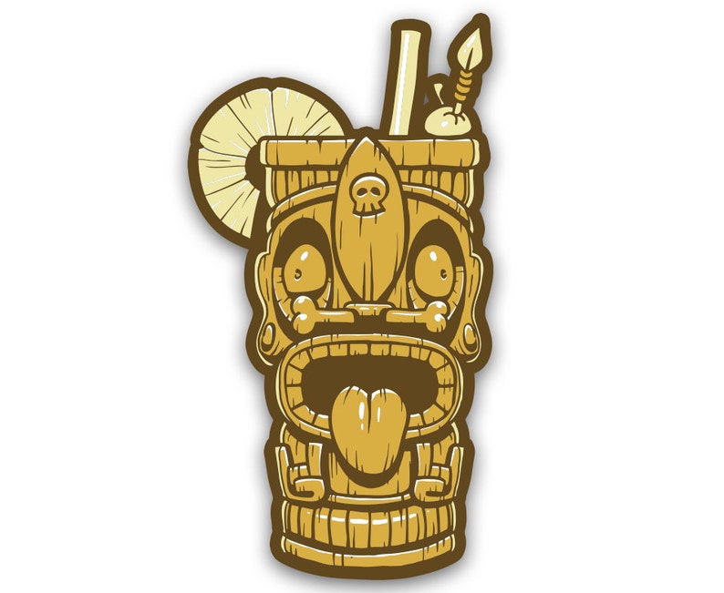 Freaky Tiki Sticker orange Vinyl Decal Hawaiian Luau Cocktail Etsy