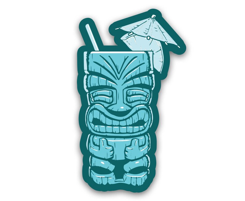 Cheeky Tiki Sticker Blue Vinyl Decal Hawaiian Luau Cocktail Etsy