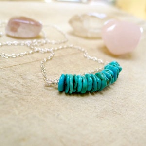 19&quot; Curved Bar Necklace, Turquoise Bar Necklace, Turquoise Choker Necklace, Sterling Silver Chain Necklace, Minimalist Curved Bar