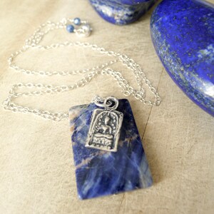 25&quot; Sterling Silver Necklace with Lapis Lazuli Stone Pendant, Long Silver Chain Pendant Necklace, September Birthstone, Lapis Crystal