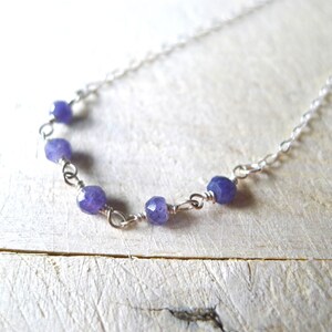 Minimalist Bead Necklace, Iolite Beaded Rosary Chain, Rosary Necklace, Wire Wrapped Iolite Beaded Necklace, Silver Bar Necklace