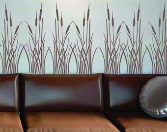 Wall Stencil Cattail Border (PA-L) – Plaster Stencil, Furniture Stencil, Stencils for Walls, Cattails Stencil