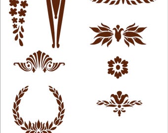 Wall Stencil Furniture Elements 1 (PA-M) – 8 different stencils! Painting Stencil, Furniture Stencil, Stencils for Walls
