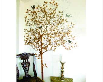 Wall Stencil Large Tree Stencil (PA L), FREE Birds Stencil, Tree Stencils for Walls, Stencil for Painting Life Sized Trees
