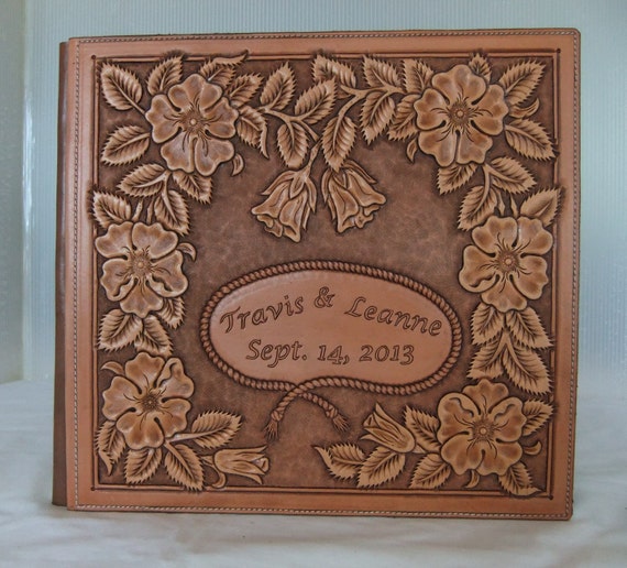 Items similar to Large tooled leather wedding album on Etsy