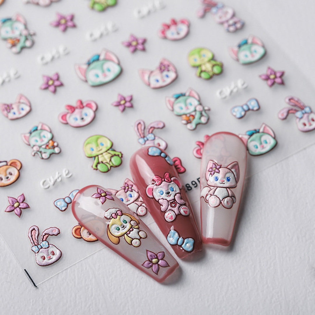 5D Nail Decal,cartoon Nail Decal Art, Cute Nail Stickers, 5D Embossed