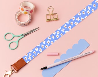 Blue Floral Lanyard - Flowery Print