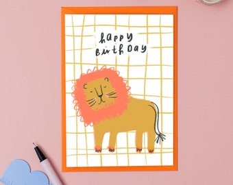 Tarjeta de cumpleaños del león para niños