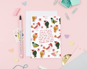 Look the the birds - Christian Encouragement card - Bible Verse card