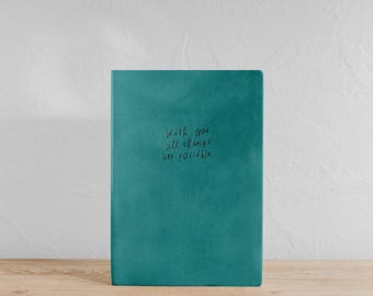 Cuaderno de cuero con versículos bíblicos: Con Dios todo es posible