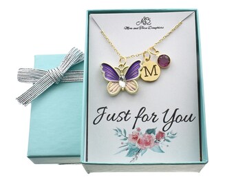 Personalized Butterfly Necklace. Little Girls Jewelry. Butterfly Gifts. Personalized Necklace. Custom Birthstone. Initial.