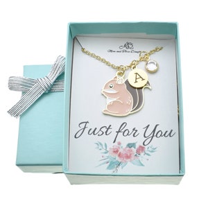 Personalized Squirrel  Necklace. Little Girls Jewelry. Squirrel Gifts. Personalized Necklace. Custom Birthstone. Initial.