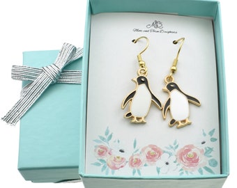 Penguin earrings. Penguin  jewelry.  Penguin gifts.  Earrings dangle.  Earrings hypoallergenic dangle.  Earring gift for her.