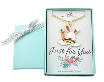 Enamel Bunny Rabbit Necklace: Gold Tone Stainless Steel, Easter Gift