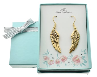 24K Gold Plated Angel Wing Earrings: Stainless Steel Wires