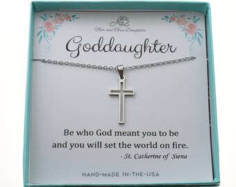 Goddaughter Gift: Stainless Steel Cross Necklace, Religious Jewelry