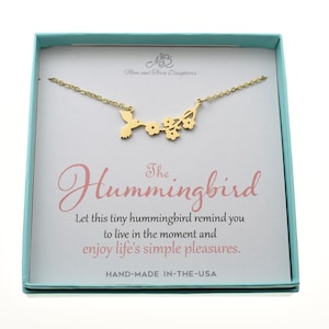 Hummingbird necklace.  Hummingbird jewelry.  Hummingbird Gifts. Motivational gifts.  Bird necklace.  Live in the moment.  Encouragement gift