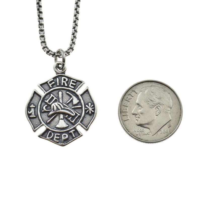 Men's Firefighter's Maltese Cross on a 24 sterling silver oxidized box chain. Firefighter Gift. Fire Fighter. Rescuer. Emergency Service. image 3