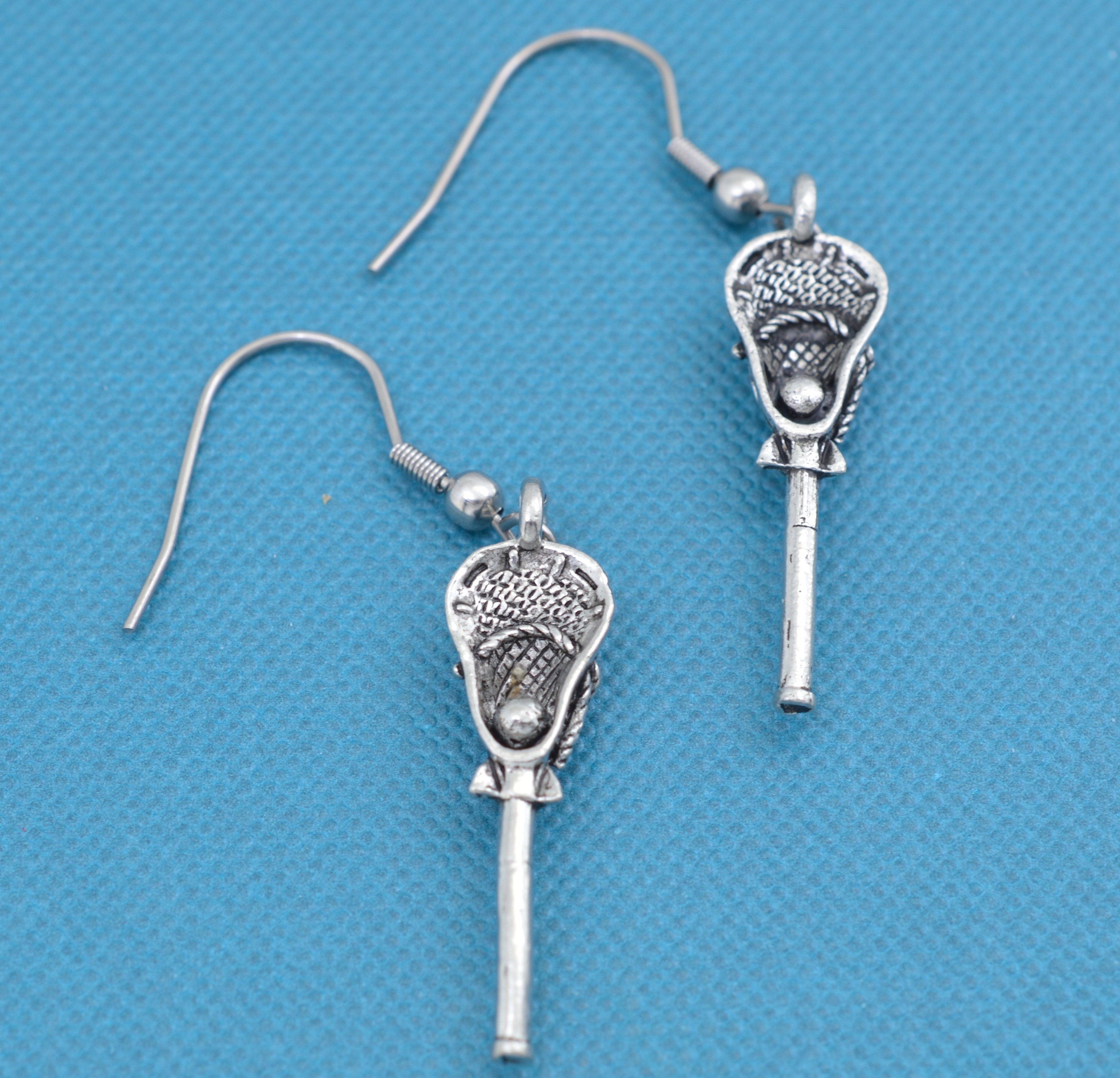 Lacrosse stick earrings in antique plated pewter. Lacrosse Etsy
