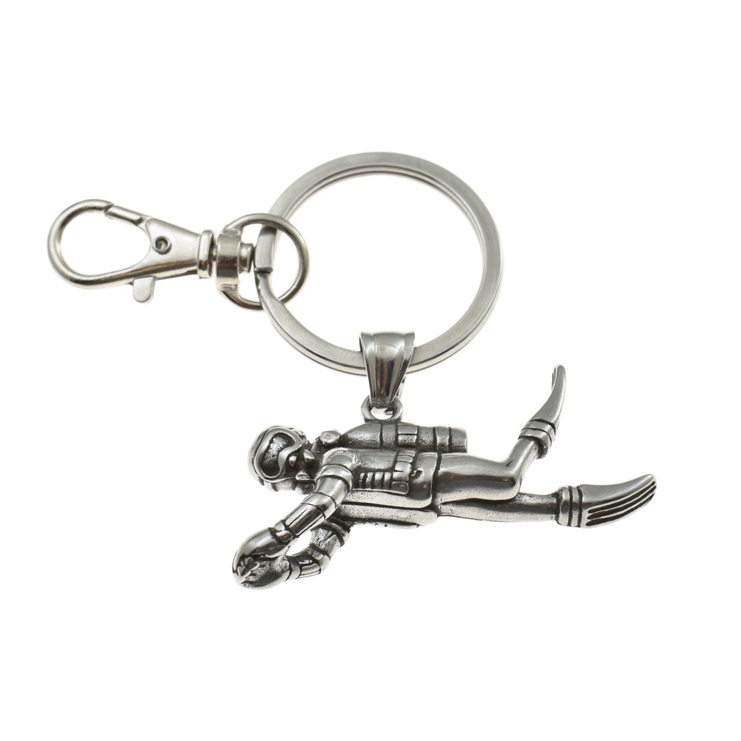 Scuba Diver Keychain in Stainless Steel. Gift for Scuba Diver. Scuba