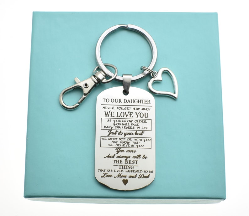 16th birthday gift Gift to daughter love Mom /& Dad. Teen girl birthday gift Daughter keychain in stainless steel 18th birthday gift